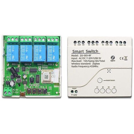 Interrupteur intelligent Tuya Zigbee AC/DC 7-32 V à 4 canaux avec boîtier pour rail de commande (1/5)