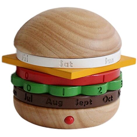 Calendrier de bureau rotatif en bois en forme de hamburger, couleur bois (1/5)