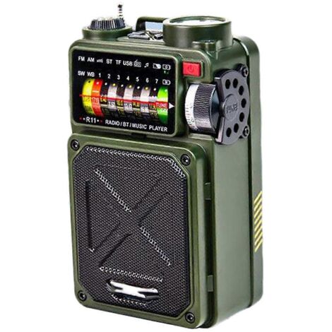 Radio multifonction d'urgence avec haut-parleur Bluetooth, boussole et lampe torche (1/5)