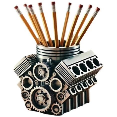 Porte-stylo avec moteur V8, porte-stylo de bureau en forme de moteur V8, A (1/5)