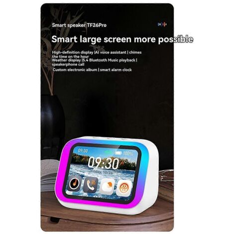 Horloge Bluetooth intelligente à grand écran, enceinte et haut-parleur blanc