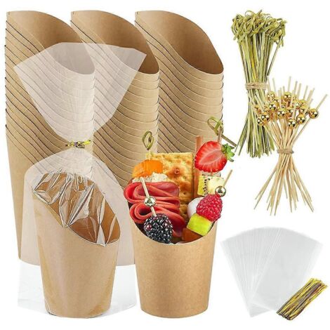 50 coupelles à charcuterie avec bâtonnets, 400 ml (14 oz), présentoir individuel (1/5)