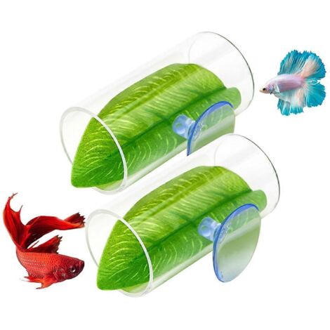 Lot de 2 tunnels en acrylique pour poissons betta, avec coussinet en forme de feuille (1/5)