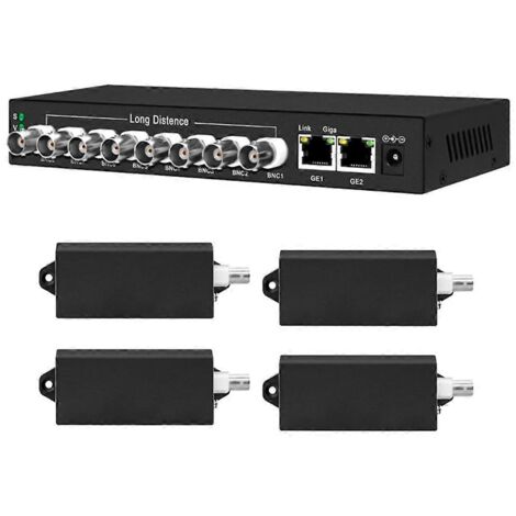 Switch coaxial PoE Plus 8 ports avec 4 liaisons montantes RJ45 10 GbE et connecteurs BNC 100 Mbps. (1/5)