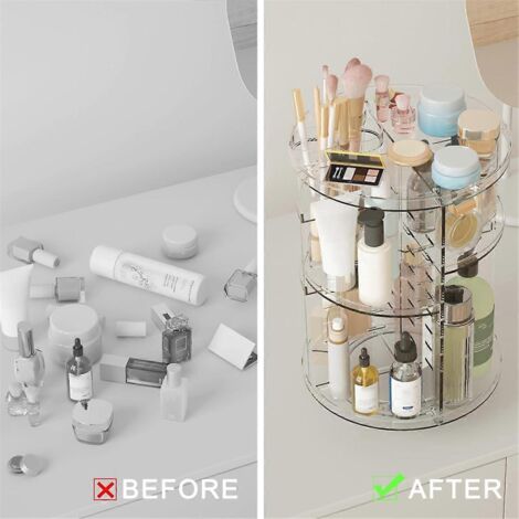 Boîte de rangement rotative pour soins de la peau avec porte-pinceaux et plateau à parfum A (1/5)