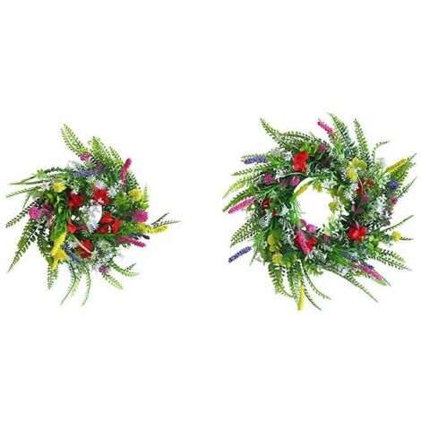 Couronne artificielle murale printanière, guirlande de fleurs artificielles (1/5)