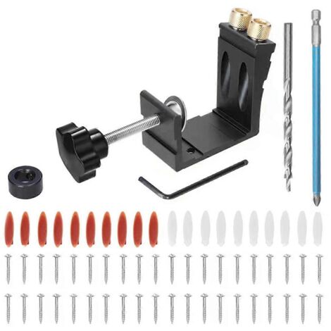 Kit de gabarit de perçage 45 pièces pour tourillons, forets et vis d'assemblage, gabarit de positionnement pour menuiserie, B (1/5)