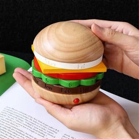 Calendrier de bureau rotatif en bois en forme de hamburger, noir (1/5)