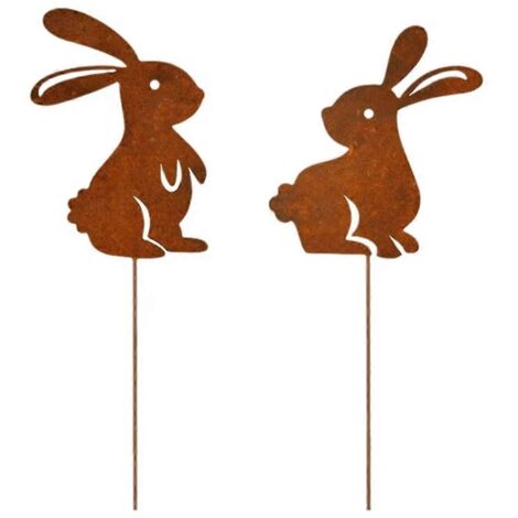 Tuteurs de jardin de Pâques, panneaux de jardin mignons en forme de lapin rouillé, bâtonnets pour pots de fleurs (1/5)