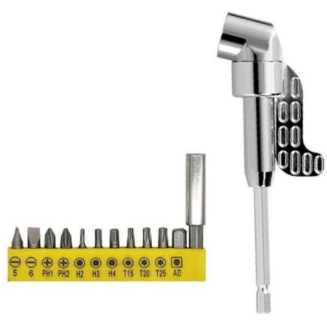 Adaptateur de perceuse à angle droit à 105 degrés et embout de tournevis coudé, long (1/5)