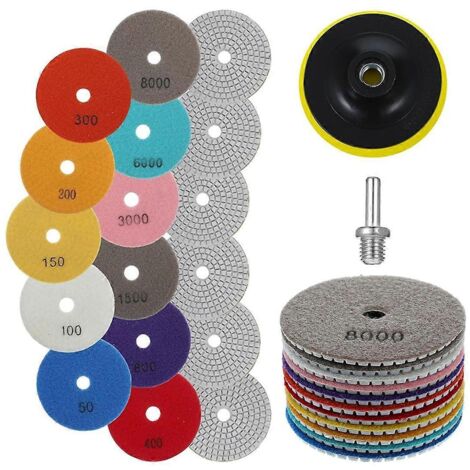 Kit de polissage pour meuleuse, comprenant 13 disques de polissage diamantés de 10 cm (4 pouces). (1/5)