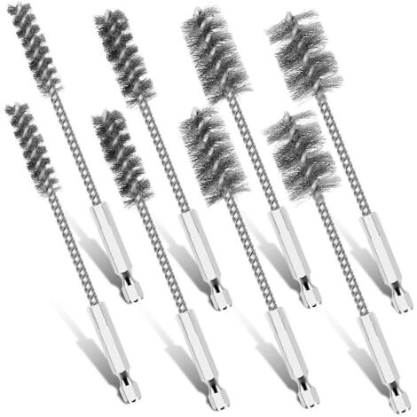 Ensemble de 8 brosses métalliques en acier inoxydable, brosses de nettoyage d'alésage, avec tige hexagonale (1/5)