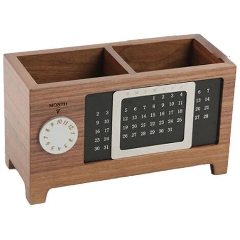 Porte-stylo calendrier en bois, organisateur de bureau multifonctionnel (1/5)