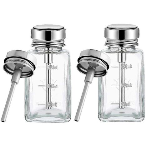 Lot de 2 flacons distributeurs à pompe transparents de 180 ml avec couvercle à clapet en métal (1/5)