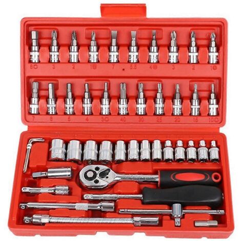 Kit d'outils de réparation automobile 46 pièces, jeu de douilles, rouge (1/5)