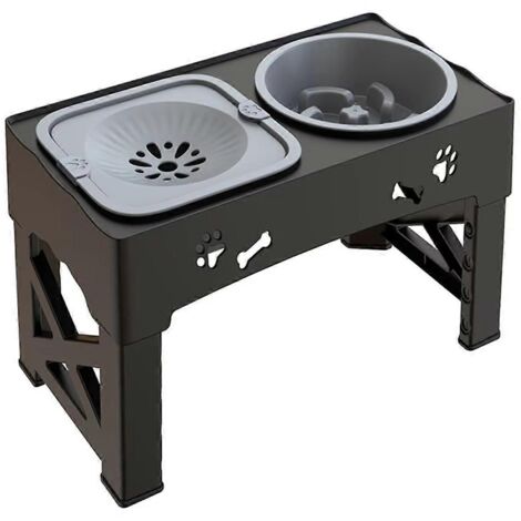 Distributeur de croquettes 3 en 1 pour animaux de compagnie, gamelles doubles pliables pour alimentation lente (1/5)