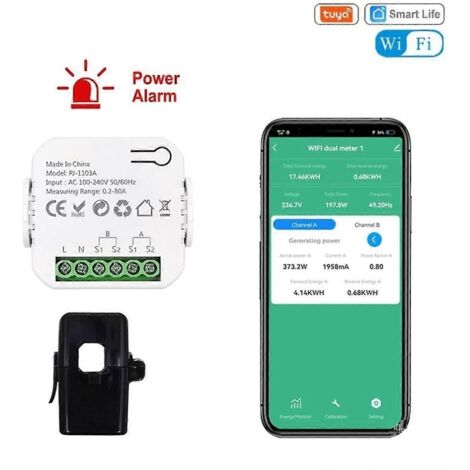 Compteur d'énergie intelligent WiFi Tuya bidirectionnel 1 canal - 1CT (1/5)