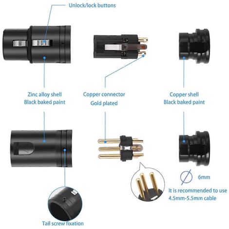 Adaptateur de microphone XLR compact mâle et femelle à souder, réglable à 90° (1/5)
