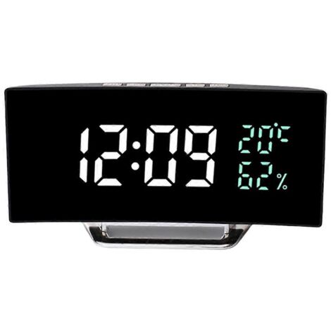 Horloge LED à écran incurvé avec affichage de la température et de l'humidité (miroir) (1/5)