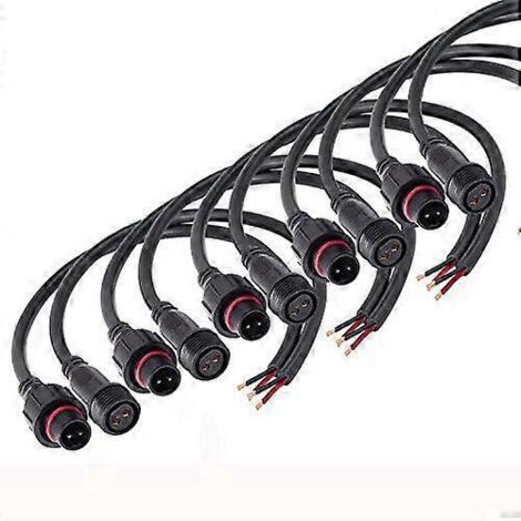 Connecteurs électriques étanches IP65, 2 broches, 2 conducteurs mâle/femelle, avec câble d'extension 16AWG de 20 cm pour ruban LED intérieur/extérieur. (1/5)
