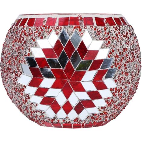 Bougeoir en verre mosaïque fait main, petit candélabre romantique en verre pour la décoration de la salle à manger (bougies non incluses, rouge) (1/5)