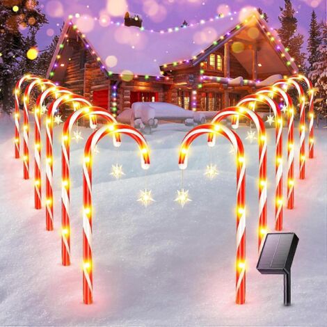 Guirlande lumineuse de Noël 2023 en forme de canne à sucre, 12 décorations solaires d'extérieur, lampes LED solaires étanches pour jardin et pelouse. (1/5)