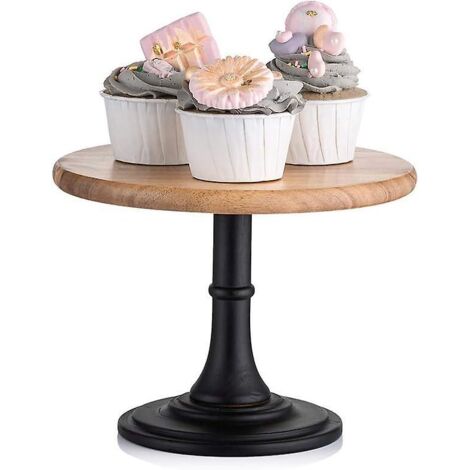 Présentoir à gâteaux et desserts en bois, base noire mate, présentoir rond de 21 cm pour cupcakes, idéal pour les mariages et les anniversaires. (1/5)
