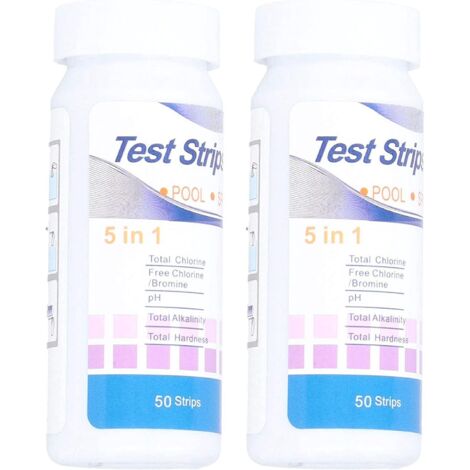 Lot de 2 flacons de test 5 en 1 en papier pour tester le pH de l'eau de votre piscine, spa ou jacuzzi. (1/5)