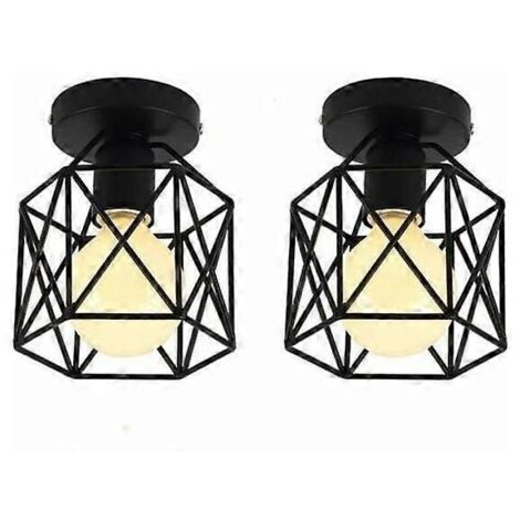Ensemble de 2 suspensions carrées en métal avec abat-jour en fer, douille E27, 40 W, noir, pour salon, chambre ou bar. (1/4)