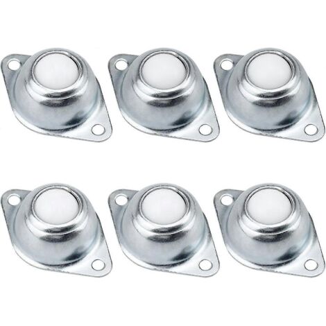 Lot de 6 roulettes à billes pour meubles avec trous de fixation sur bride inférieure, roulement de transmission en fer zingué avec billes en nylon, pour convoyeur à bande. (1/5)