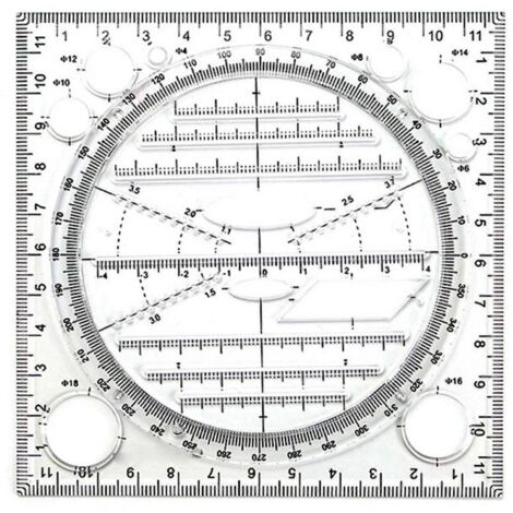 Gabarit de dessin de cercle multifonctionnel, outil de dessin géométrique, règle de mesure, angle rotatif (1/5)
