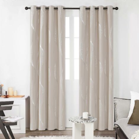 Lot de 2 rideaux à œillets aspect lin 140 x 245 cm, tissu beige foncé moderne, pour chambre, bébé ou salon. (1/5)