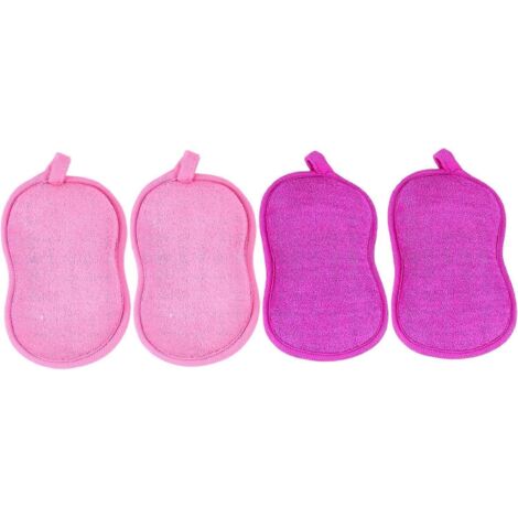 Lot de 4 éponges de bain, brosse de bain, accessoires de salle de bain, éponge en coton, éponge exfoliante pour le corps, gommage pour le bain (1/5)