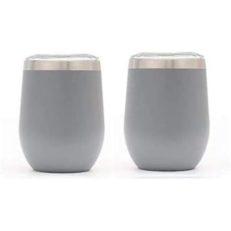 Lot de 2 gobelets à vin sans pied de 35 cl avec couvercle, en acier inoxydable, à double isolation sous vide, pour voyage (gris, 35 cl) (1/4)