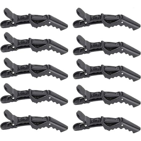 Lot de 10 pinces à cheveux crocodile, pinces de coiffure professionnelles, pinces pour cheveux épais, pour salon de coiffure et usage domestique, femmes et filles (noir) (1/5)