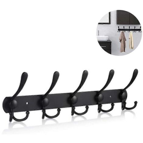 Porte-manteau mural long, 5 crochets pour suspendre manteaux, crochets muraux, porte-manteau mural, crochet pour vêtements, vestes, chapeaux, noir (1/5)