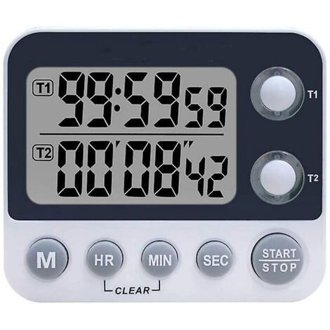 Minuteur de cuisine numérique double, minuterie à volume réglable avec alarme, minuteur de cuisson, chronomètre, grand écran LCD (1/5)