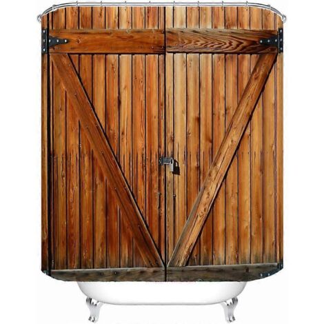 Rideau de douche imperméable en tissu, motif porte en bois ancienne, pour baignoire et salle de bain (1/5)