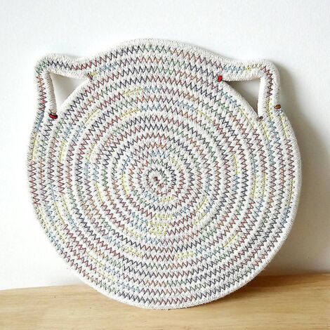 tapis de bureau rouge en pur coton tissé, en forme d'oreilles de chat. (1/3)