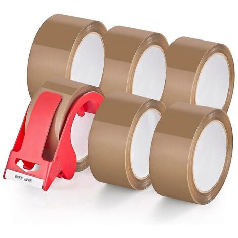 rouleaux de ruban adhésif d'emballage marron avec distributeur, recharges de ruban adhésif d'emballage haute résistance, 4,8 cm de large, 60 (1/5)