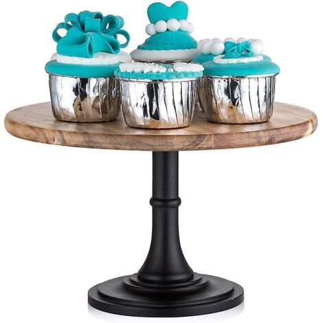 Présentoir à gâteaux rond en bois de 25,5 cm, style rustique, pour mariage, anniversaire, desserts et cupcakes. (1/5)