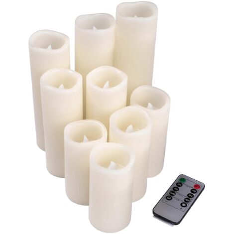 Bougie électronique sans flamme (lot de 9) avec LED à clignotement doux et télécommande à 10 touches (1/5)