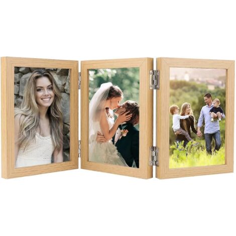 Cadre photo clair 10x15 cm, cadre pliable pour trois photos, collage multiple, cadeau familial, décoration murale ou de table moderne, Noël, anniversaire, maison (1/5)