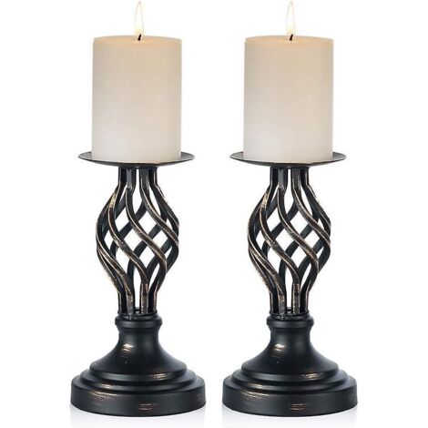 Lot de 2 bougeoirs en métal style vintage torsadé pour bougies de 80 mm de diamètre - Bougeoirs sur pied anciens - Supports pour vases, parfaits pour les centres de table de mariage et de fête (1/5)