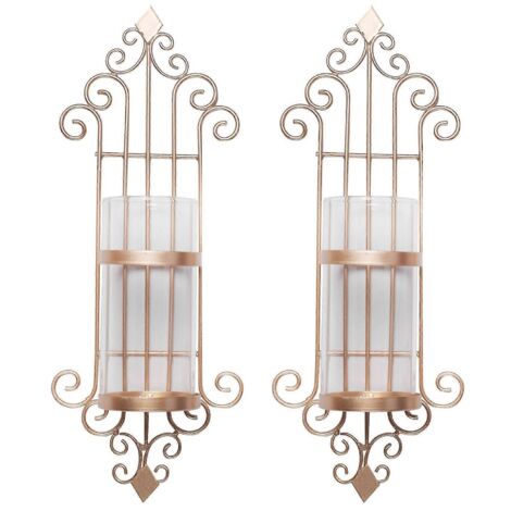 Lot de 2 appliques murales porte-bougies, décorations murales en métal doré style antique pour salon, B (1/5)