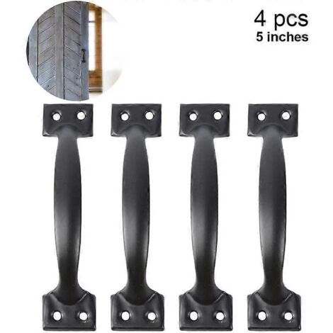 Lot de 4 poignées de porte de grange en bois, style vintage, pour meubles de cuisine, tiroirs et autres placards, 12,7 cm (5 pouces), noires. (1/5)
