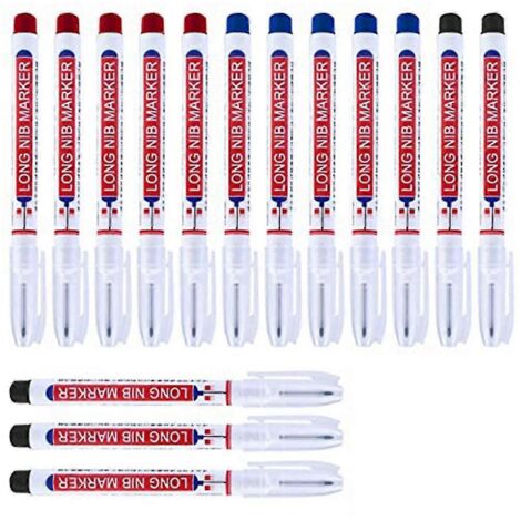 Lot de 15 marqueurs à pointe longue pour trous profonds, étanches, pour charpentiers, 3 couleurs (1/5)