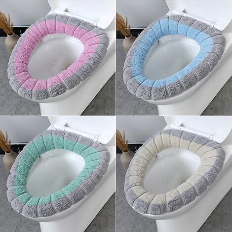 Ensemble de 4 pièces pour siège de toilette, chauffe-siège de toilette lavable, coussins de siège de toilette, doux, épais, extensible, coussin de siège de toilette chaud et lavable. (1/5)
