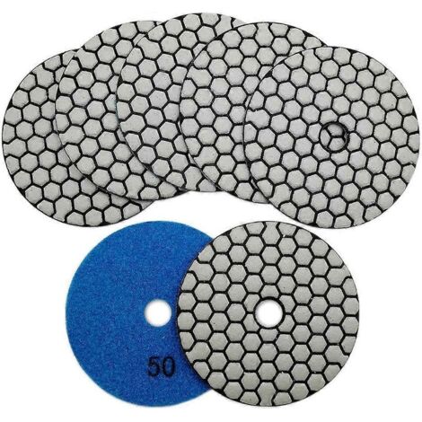 Lot de 6 disques de polissage diamantés 100 mm (4 pouces) pour le polissage à sec du marbre, du granit, de la pierre et du béton. (1/4)