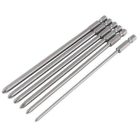 Jeu de 6 embouts de tournevis longs de 150 mm en acier S2 PH1 PH2, tige hexagonale 1/4", avec rallonge magnétique. (1/5)